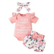Baby meisjes zomer romper set met bloemenprint, romper en short.