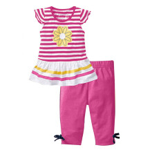 Sommer-Outfit-Set für Kleinkinder Mädchen: Oberteil mit Blumenmuster und einfarbiger Stoff