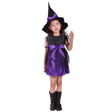 Girls Witch Outfit Short Sleeve Top Skirt Hat Set Purple