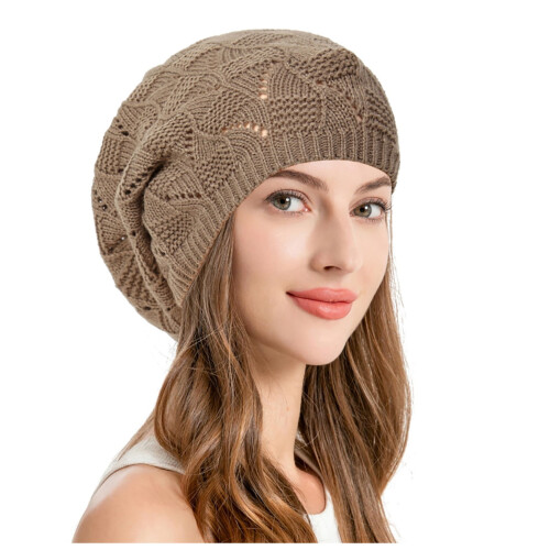 Strickmütze mit Baskenmütze, leicht, lässig, gehäkelt, mit Ausschnitt