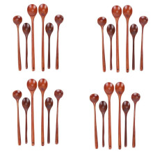 24 Pieces Wooden Spoons Kitchen Serving Long Handle Soup Spoons Cooking Tasting Spoons for Eating Mixing Stirring