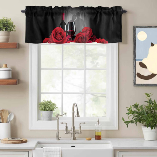 Rose Red Wine Valance for Windows – Floral Rod Pocket 1