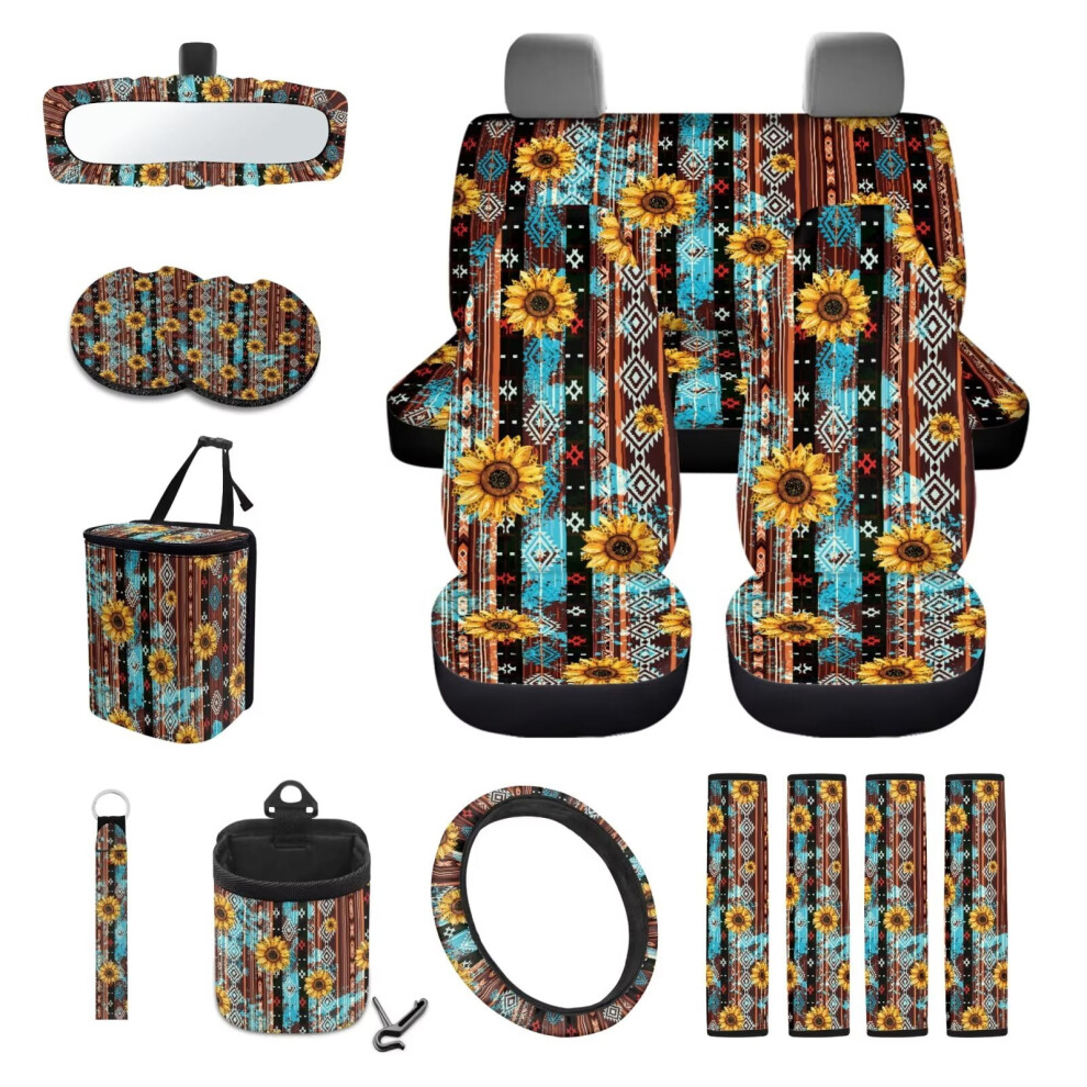 Sunflower Aztec Car Seat Covers Set Waterproof 3-Piece 9085618600133