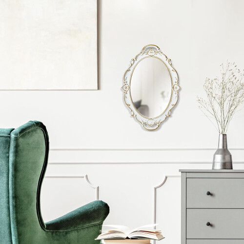 LONGWIN vintage oval wall mirror white 10 x 14.5 inch 1