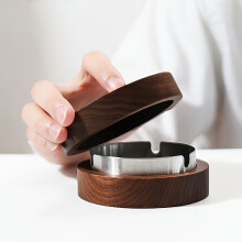 Round Wooden Ashtray with Stainless Steel Lining 1 pcs