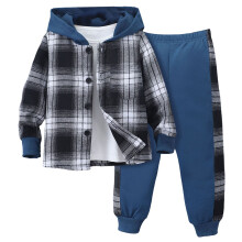 Boys Plaid Hoodie Sweatshirt and Pants Set Blue 7 Years
