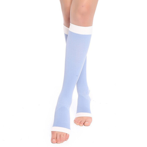 Women's nylon open-toe compression stockings pair blue