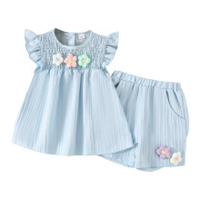 Baby Girl Sleeveless Ruffle Tank Top and Shorts Set Blue