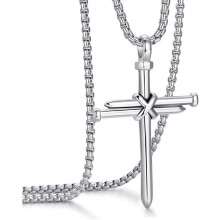 Men's Stainless Steel Cross Pendant Necklace 24 Inch