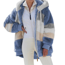 Manteau d'hiver en peluche à capuche grande taille pour femme avec fermeture éclair