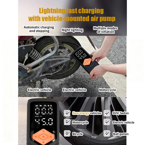 Pompa Portatile Wireless per Auto con Display Digitale e Illuminazione per Gonfiaggio Rapido Degli Pneumatici 2