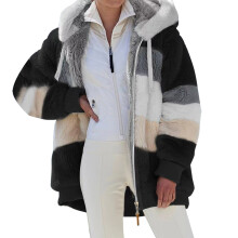 Manteau d'hiver grande taille pour femme, cardigan en peluche Ă capuche
