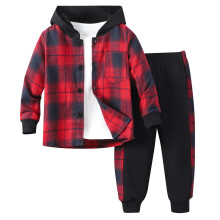 Boys Plaid Hoodie Sweatshirt and Pants Set Red 3 Years