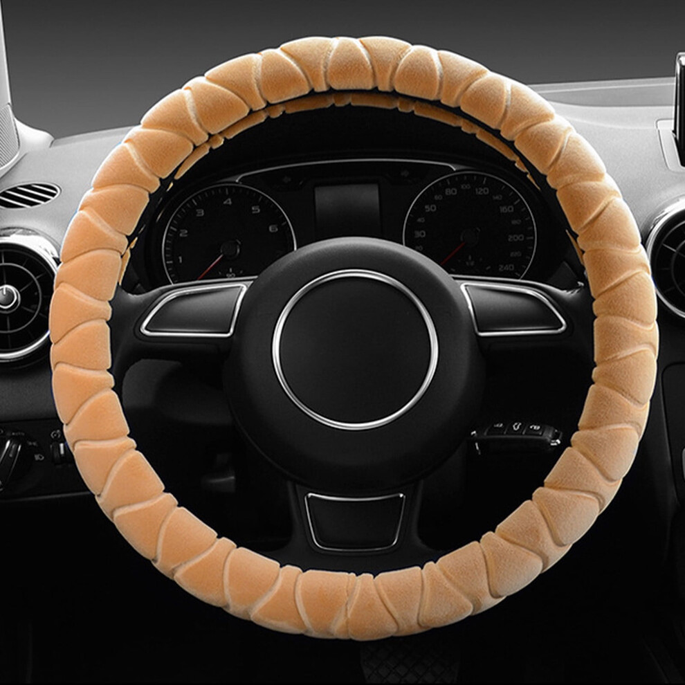 Steering Wheel Cover Plush 14-15 Inch Beige 9455834396491