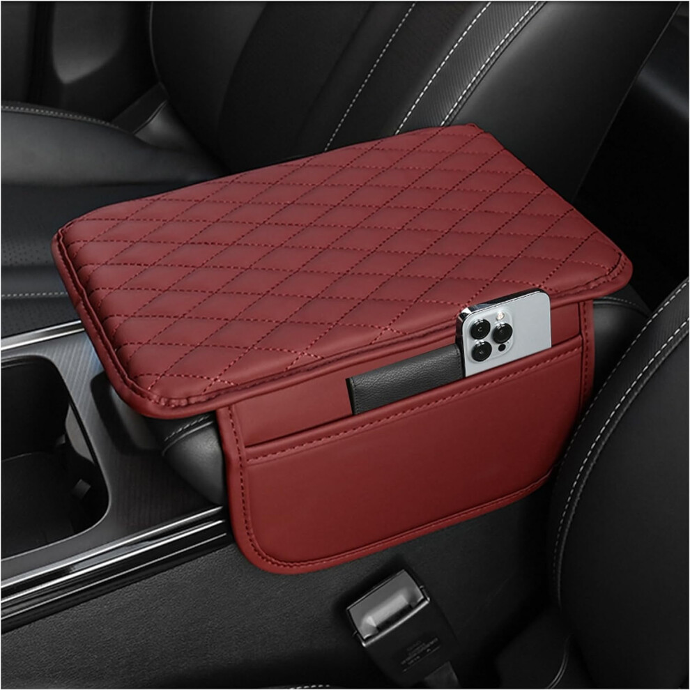 Microfiber Leather Car Armrest Cover With 2 Storage Bags Red 9180333355143