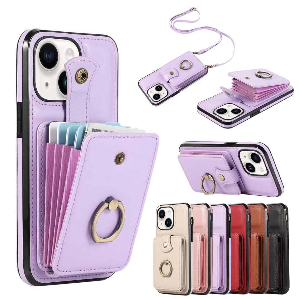Iphone 13 Wallet Case Pu Leather With Card Holder Purple 9043876517532