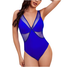 Women's Sheer Mesh Sleeveless V-Neck Bodycon Bodysuit