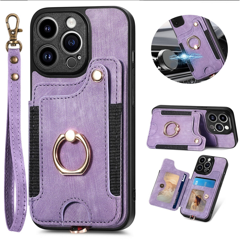 Iphone 15 Pro Max Case Pu Leather Flip Wallet With Purple 9180333344369