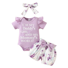 Baby Girl Summer Outfit Bodysuit Set Light Purple 0-3 Months