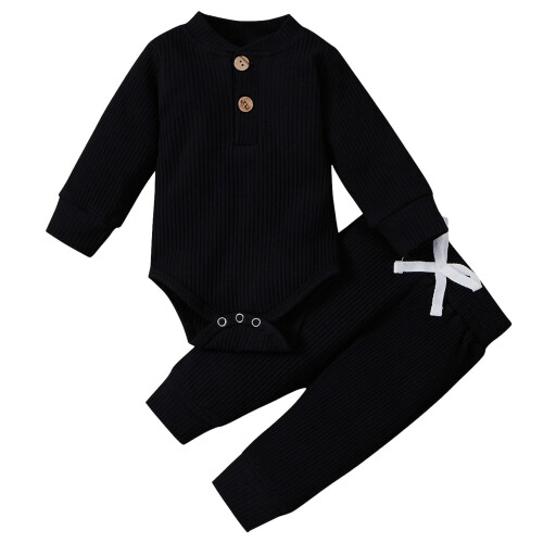 Baby Boy Corduroy Button-Down Bodysuit Set Black 0-3 Months