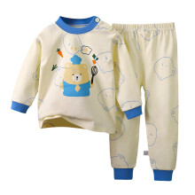 Pajama Set Cotton Long Sleeve Crew Neck Blue 3-4 Years