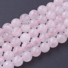 5-strängige Stränge natürlicher Rosenquarzperlen, facettiert, rund, rosa, 8 mm Loch: 1 mm, 24 Stück/Strang, 7,8 Zoll