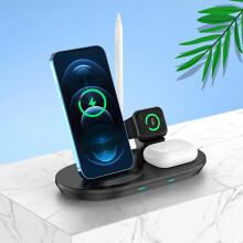 Încărcător wireless pliabil 3 în 1 - încărcare rapidă 15W, porturi multiple, spațiu de stocare detașabil, compatibil cu dispozitive Qi