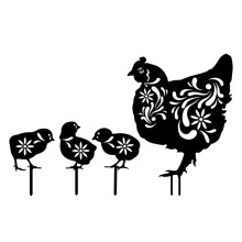 Décoration de jardin - Lot de 4 panneaux poussins ajourés en métal - Piquet de pelouse - Fer