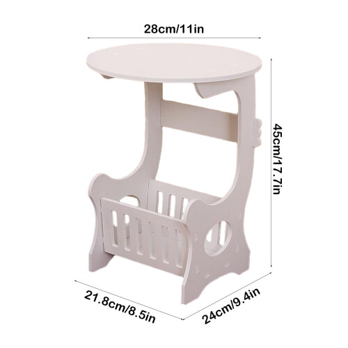 White Wooden Round Side Table 45x28cm with Shelf 2