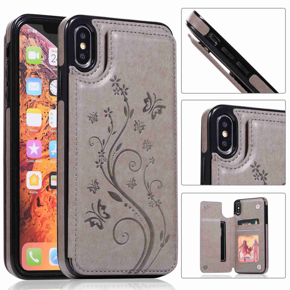 Iphone X Retro Flower Pu Leather Wallet Flip Cover Gray 9180333372348