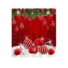 Rideau de douche de Noël avec boules rouges, ensemble de rideaux pour les fêtes d'hiver, style rustique, avec 8 crochets.