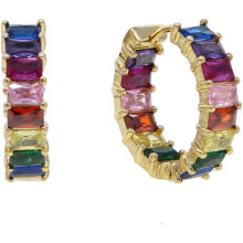 Cercei rotunzi cu zircon cubic curcubeu pentru femei, placați cu aur roz, colorati, dulci, hiphop, pentru ureche, stil cool, pliabil, pentru