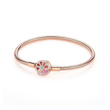 925 Sterling Silver Heart Charm Bracelet for Women Rose