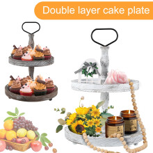 Présentoir à gâteaux en bois à deux étages Lzvxtym, plateau de service pour cupcakes, porte-cupcakes blanc avec poignée en métal, pour