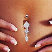 Crystal Belly Button Ring Barbell with Dangle Ball