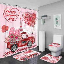 Ensemble de salle de bain quatre pièces, décoration de salle de bain pour la Saint-Valentin 2024, rideau de douche