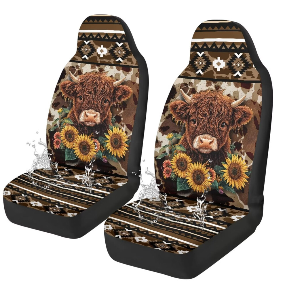 Aztec Highland Cow Car Front Seat Covers Waterproof 9043876531996
