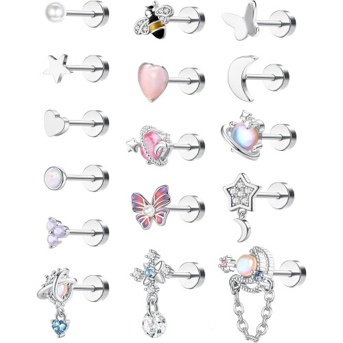 Jstyle16Pcs Σκουλαρίκια από ανοξείδωτο ατσάλι με κρεμαστό χόνδρο για γυναίκες άνδρες,