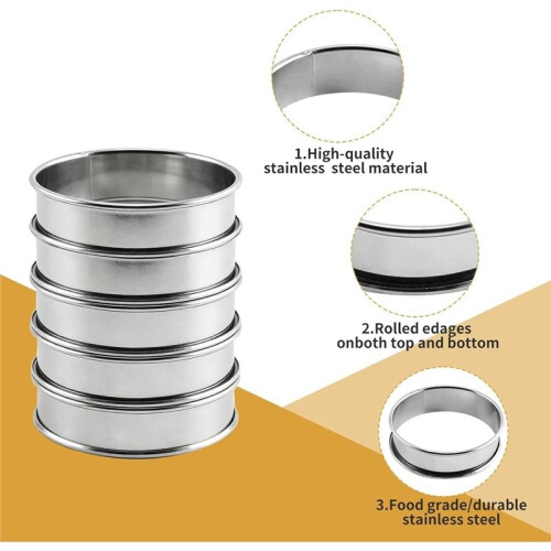 Anéis para Crumpet, Pacote com 16 Anéis para Biscoito, Diâmetro Externo de 3,2 Polegadas + 2,1 Polegadas, Anéis de  em Aço Inoxidável de Grau 1