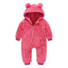 Baby fleece jumpsuit with bear ears and hood, red, size 70