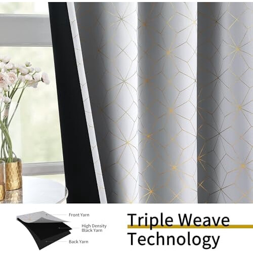 Blackout Curtains Moroccan Gold Pattern Thermal Grommet Top 2