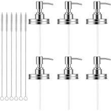 Lot de 6 Couvercles de Distributeur de Savon MasonJar avec Pompes et 6 Goupillons. Couvercle de Pompe Étanche pour MasonJar de 473 Ml (16 Oz) Ă