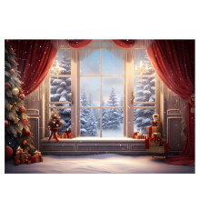 210X150Cm Fondali Natalizi In Tessuto Finestra di Natale Bambini Photo Studio Fotografico Fondali Fotografia,E