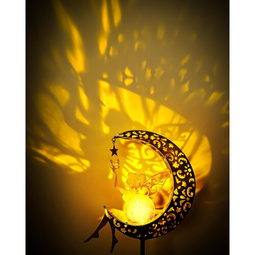Estátua solar de jardim, decoração externa, estaca com luz de lua de fada. 1