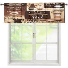 Coffee Valance Curtains Brown Cartoon Logo 54x18in 1 Piece