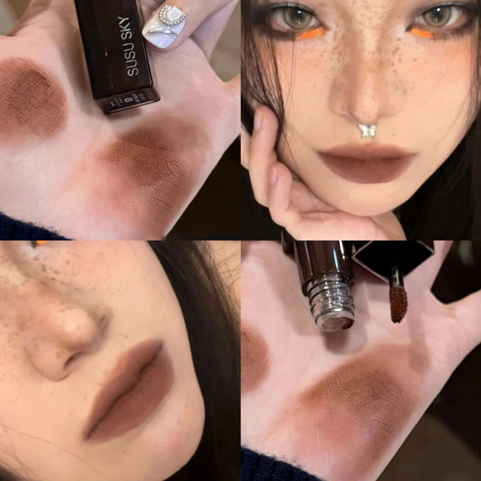 My Store (03, 3G) Waterproof Punk Gothic Matte Black Lipstick Purple Lipgloss Makeup Mousse Lip Mud Dark Red Brown Lipstick Non-Stick Cup Lip Tint