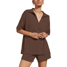 Damen-Sommer-Dwiteiliger Trainingsanzug Casual Bequem Braun S — braunes trainingsanzugset, damen zweiteiliges set, sommerlicher damen trainingsanzug