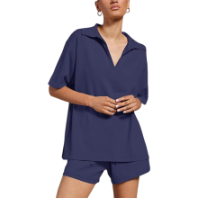 Damen Sommer-Trainingsanzug Set Zweiteilig Casual Bequem Navy Blau XXL — damen trainingsanzug, naviblaue sommer set, zweiteiliges set xxl