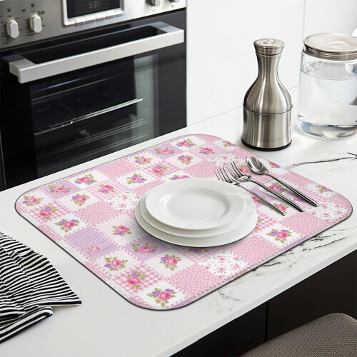Tapete de secagem de louça de cozinha com estampa floral em microfibra, 40 x 45 cm (16 x 18 polegadas) 2