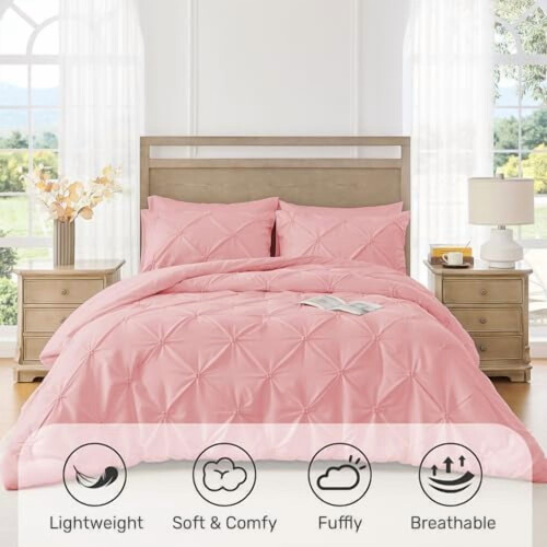Σετ παπλωμάτων King Pink Boho Pintuck 3 τεμαχίων 1